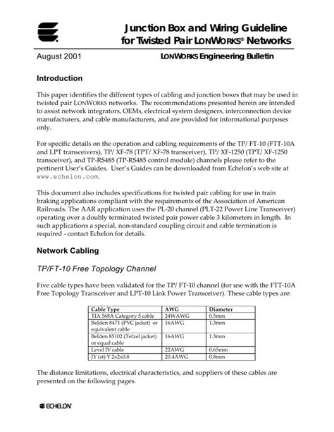 Junction Box And Wiring Guideline For Twisted Pair Lonworks