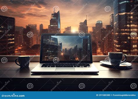 Business Background With Desktop And Laptop Office Workplace