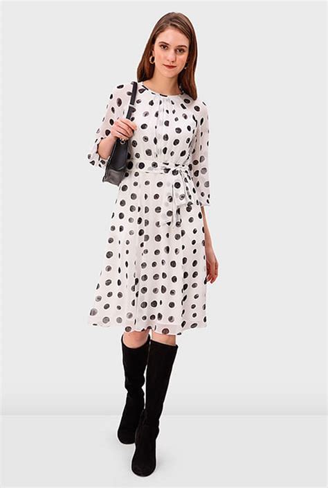 Shop Polka Dot Print Georgette Pleat Dress Eshakti