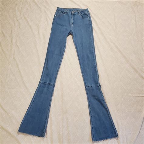 shein bell bottom wide flare jeans tall medium wash  gem