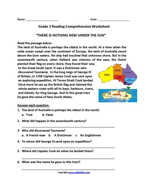 Reading Comprehension Worksheets Grade Free