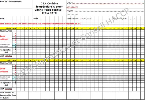 Feuille Temperature Haccp Meteor