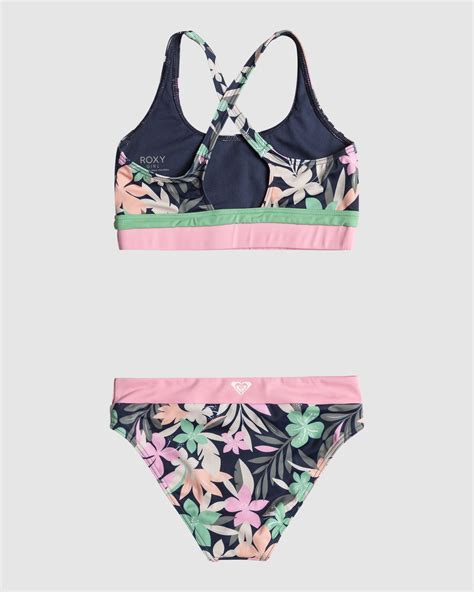 Roxy Ilacabo Active Crop Top Two Piece Bikini Set For Girls 7 16