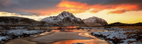 Lofoten Islands with snowy mountains and waterscape HD wallpaper download