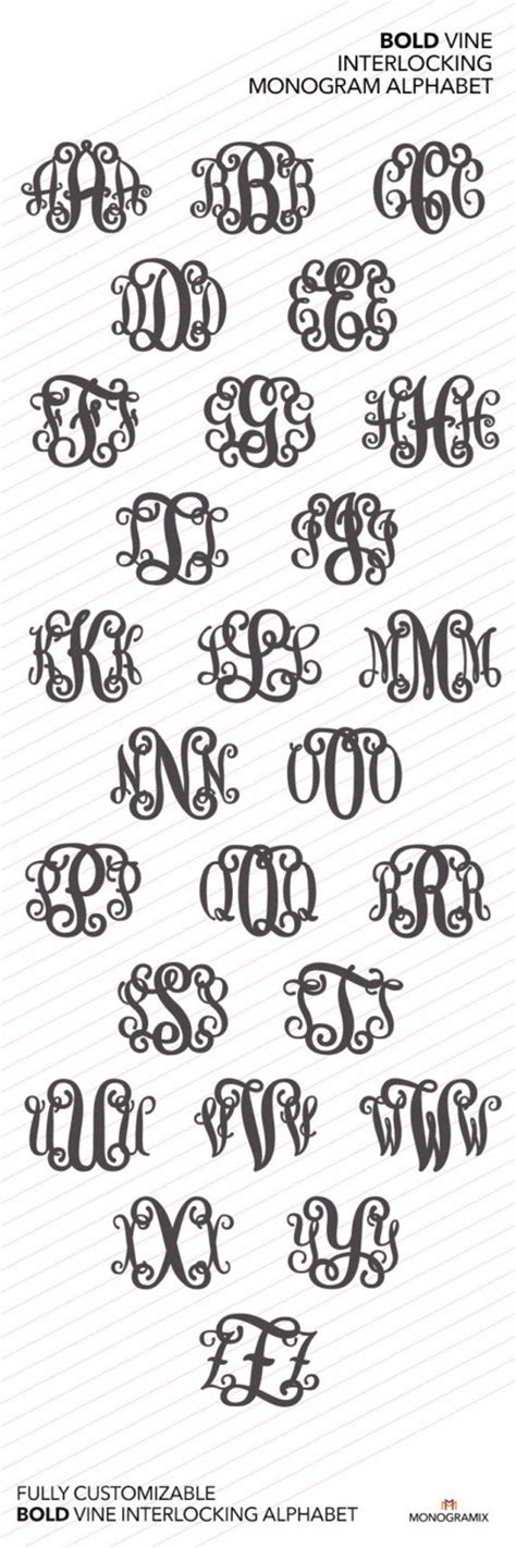 Bold Vine Interlocking Monogram Alphabet Ai Eps Svg Dxf Wood Monogram