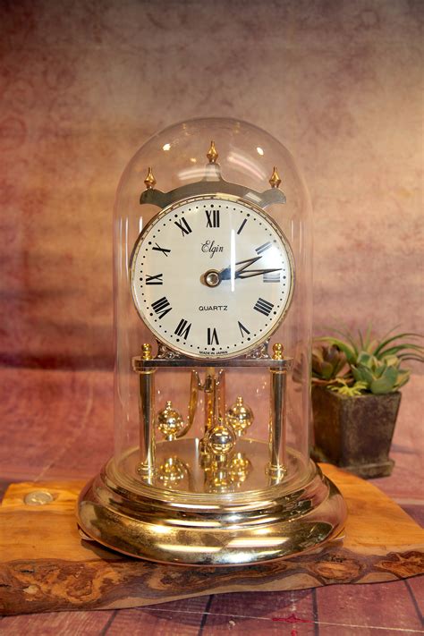 Vintage Large Elgin Glass Dome Anniversary Clock Quartz Etsy