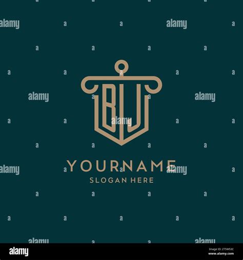 Bj Monogram Initial Logo Design With Shield And Pillar Shape Design