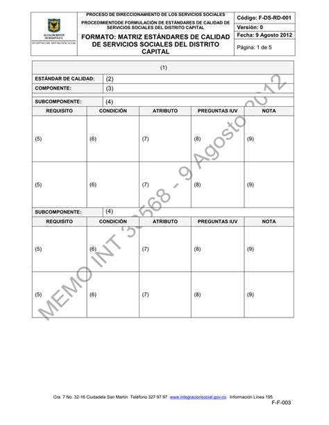 Formato Matriz Estándares De Calidad