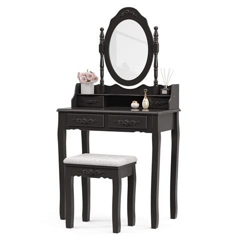 Buy Mecor Vanity Table Setmakeup Table With Oval Mirror And Stool Wood