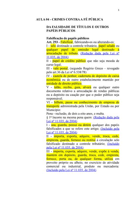 04 Crimes Contra A FÉ PÚblica Falsidade de Títulos e outros papéis