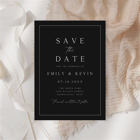 Minimalist Save The Date Template Black Save The Date Card Printable