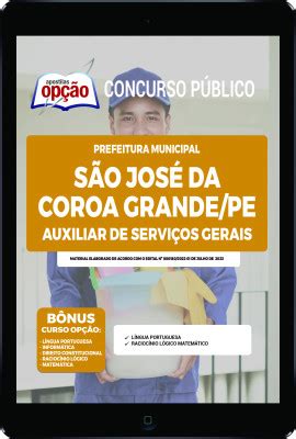 Apostila Prefeitura de São José da Coroa Grande PE em PDF Auxiliar