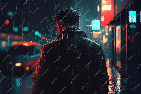 premium photo  man walking   rain   rain