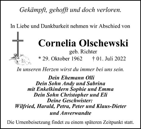 Traueranzeigen Von Cornelia Olschewski Trauer In NRW De