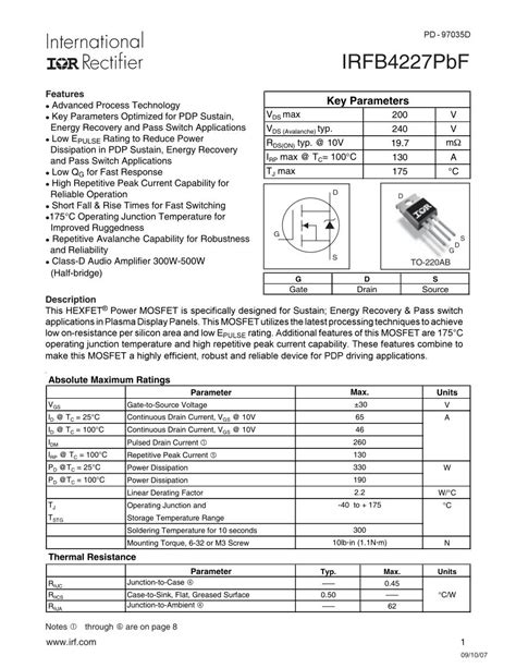 Transistor Irfb Pbf Mosfet Canal N Irfb N Beta Componentes