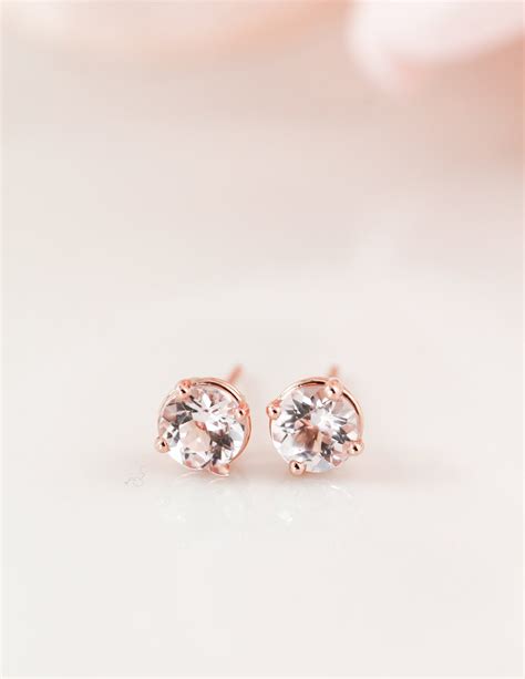 Rose Gold Baby Pink Morganite Studs Prong Set Round Morganite Etsy