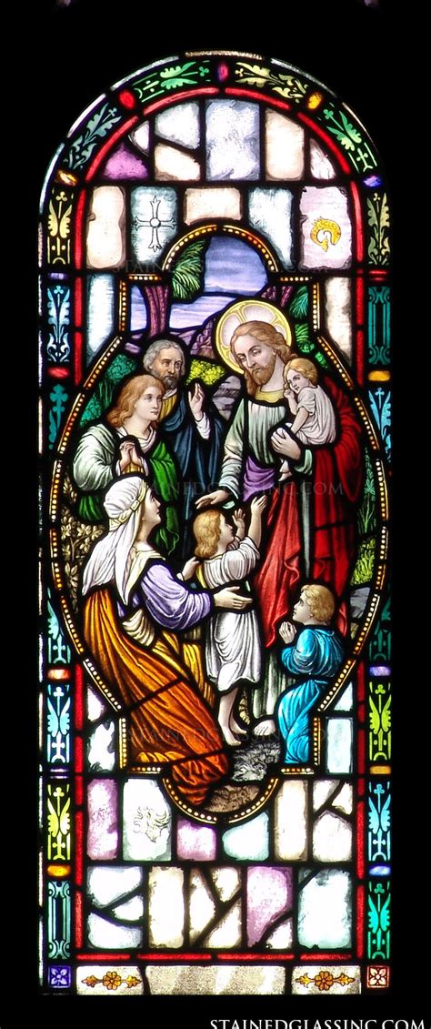 Children Receive Blessings Religious Stained Glass Window