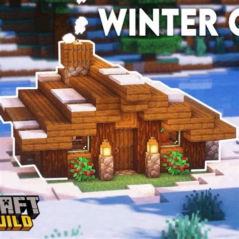 A House Made Out Of Wood With The Words Minecraft Winter Cottage In