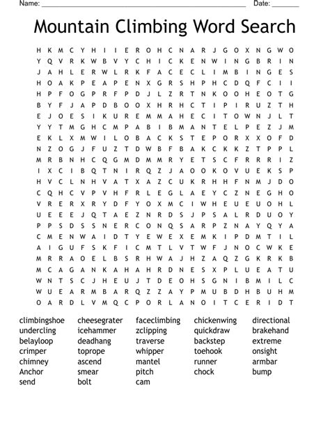 Rock Climbing Word Search Wordmint