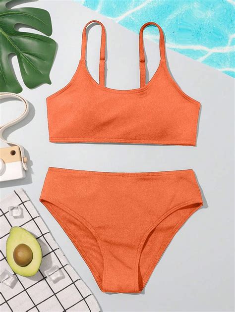 Tween Girl Solid Bikini Swimsuit Shein Eur