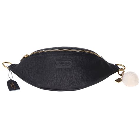 Bum Bag Leather Crossbody Bag In Navy Pom Pom London