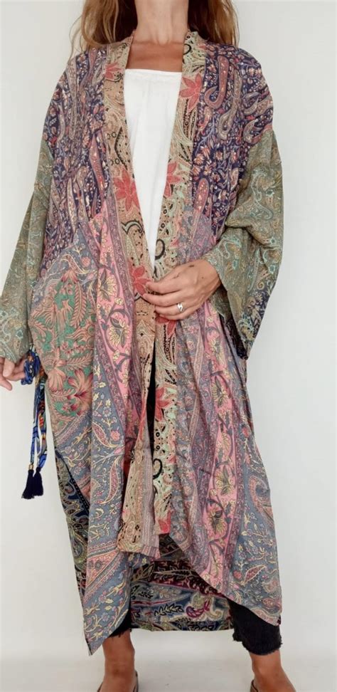 Bohemian Patchwork Kimono Robe Boho Kimono Long Kimono Etsy