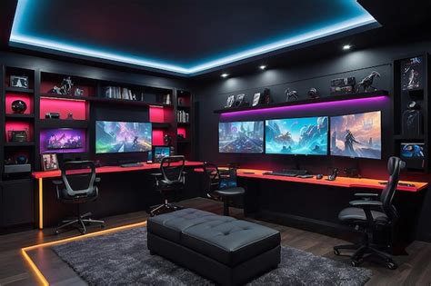 Premium Photo | Contrasting DarkThemed Gaming Room with Bright Accents