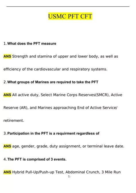 USMC PFT CFT EXAM Questions And Answers 2024 2025 Verified Answers