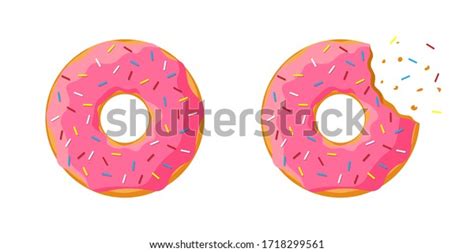 Cartoon Colorful Tasty Donut Whole Bitten Stock Vector Royalty Free