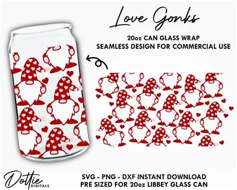 Dottie Digitals Love Gonks 20oz Libbey Glass Can Svg Libbey Can Heart