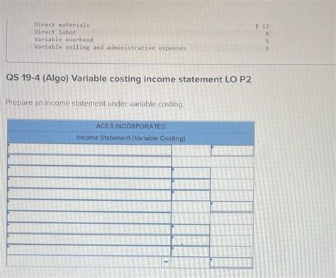 Solved Qs Algo Variable Costing Income Statement Lo Chegg