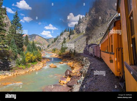 Historic Durango And Silverton Narrow Gauge Railroad Train Along The