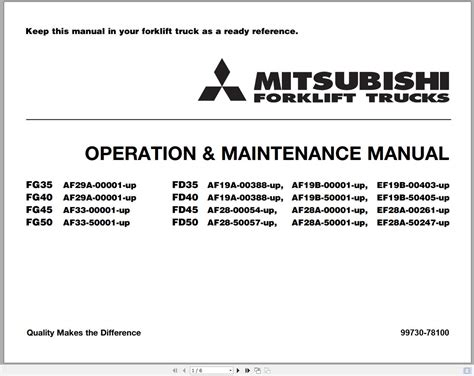 Mitsubishi Forklift FG35 FG40 Schematic Operation Maintenance Service