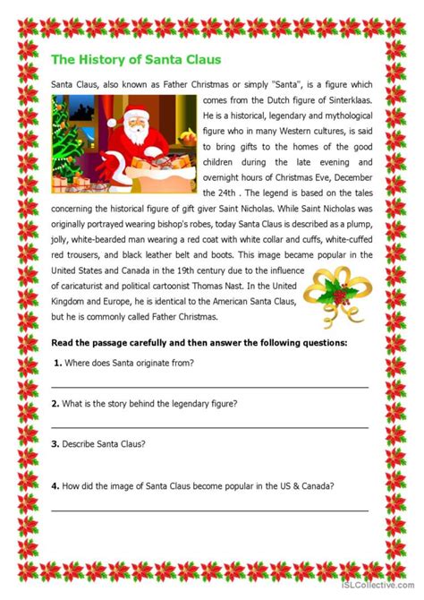 The History Of Santa Claus Reading F English ESL Worksheets Pdf Doc