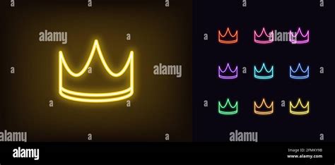 Neon Crown Icon Glowing Neon Corona Sign Outline Crown Pictogram In