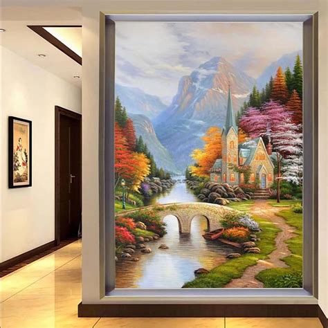 Buy European Style Pastoral Landscape Oil Painting Mural Wallpaper Living Room