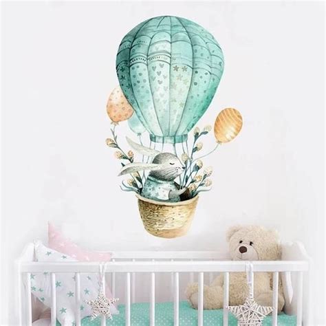 Cute Bunny Rabbit Hot Air Balloon Nursery Wall Decal Etsy Hot Air