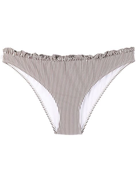 Ganni Ruched Striped Bikini Bottoms Farfetch