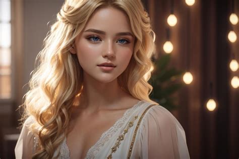 Premium Ai Image A Woman With Long Blonde Hair And Blue Eyes