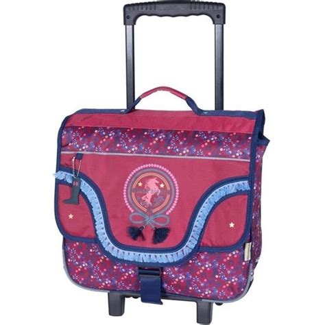 Cartable Roulettes Stalla Bianca Rose Pompons Cheval Cm