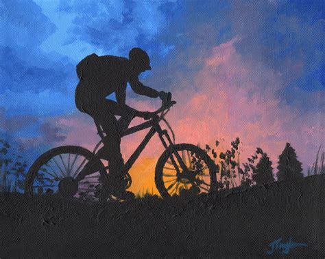 mountain bike art bike art print sunset bike ride mountain biking