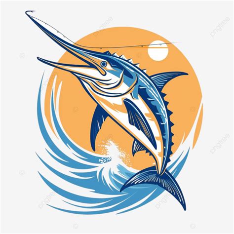 Emblema Do Esporte De Pesca Marlin Peixe Na Vara PNG Pescaria