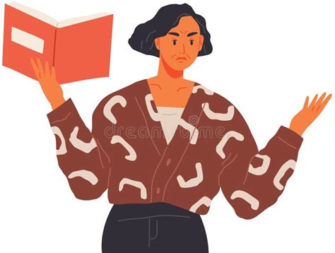 cartoon teacher  angry grumpy woman stands isolated  white