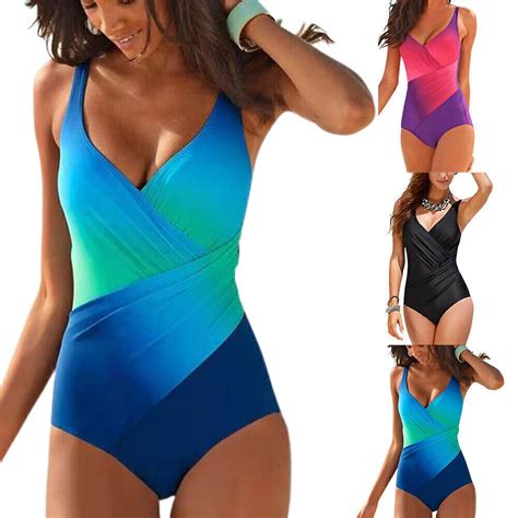 Damen Sommer Monokini Bikini Bauchweg Einteiler Bademode Badeanzug