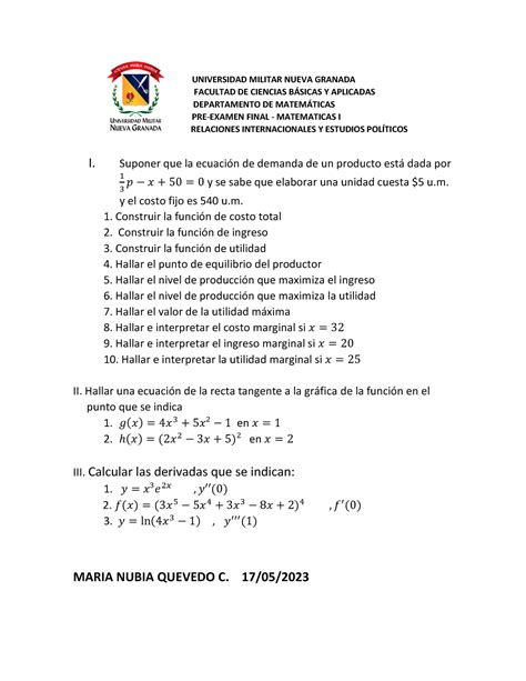 PRE EF REL 231 Documento UNIVERSIDAD MILITAR NUEVA GRANADA FACULTAD