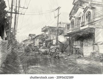 Art Drawing Black White Cityscape Background Stock Illustration ...