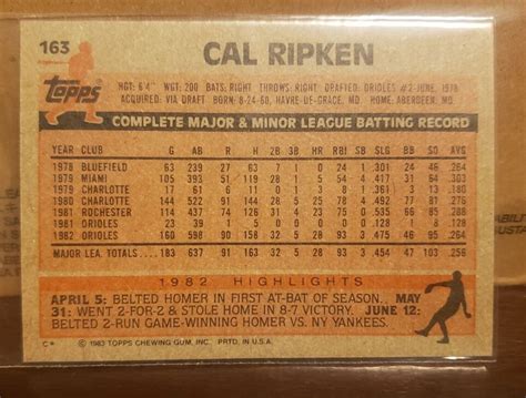 Topps Mlb Cal Ripken Jr Hof Baltimore Orioles Ex Mt