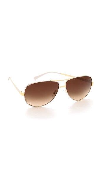 Tory Burch Printed 56mm Round Aviator Sunglasses In Ivory Goldbrown Gradient Modesens Tory