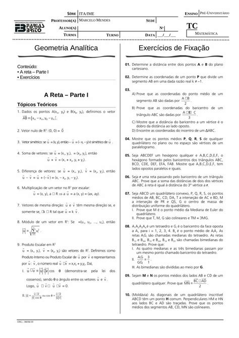 Pdf Geometria Anal Tica Exerc Cios De Fixa O Geometria