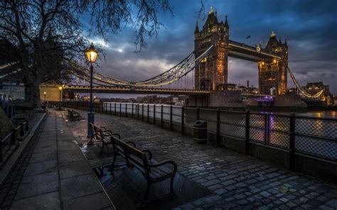 City London England Tower Bridge Bridge Street Light Night River